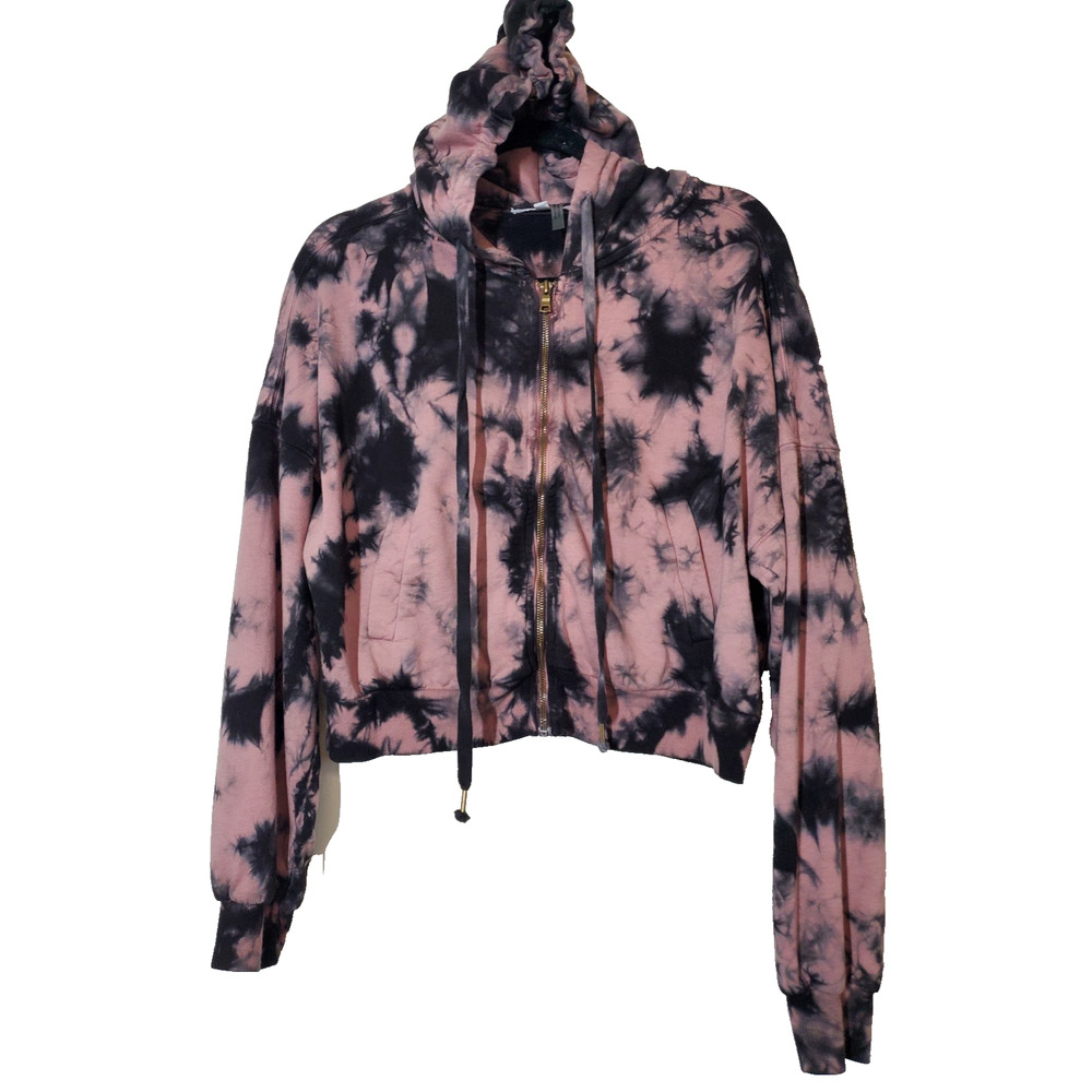 Young Fabulous & Broke Women's L Black Hoodie Sweatshirt Cotton Cropped Tie Dye